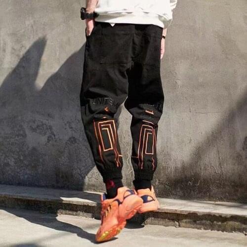 Pants Men Streetwear Hip hop Pants Mens Joggers Loose Casual Elastic waist Harem Ankel length Trousers Black