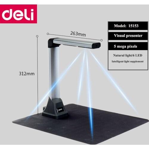 Deli 15153# 5 mega pixels A4 visual presenter high definition OCR office documents Automatic Focusing fast visual presenter