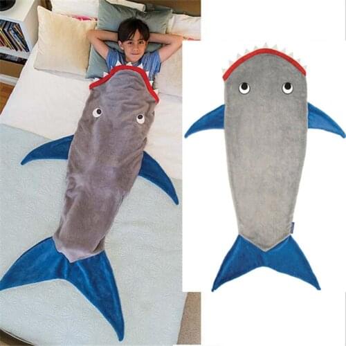 Children Winter Shark Mermaid Sleeping Blanket Sleeping Swaddle Soft Wool Children Sleeping Bag Christmas Birthday Gift For Kids