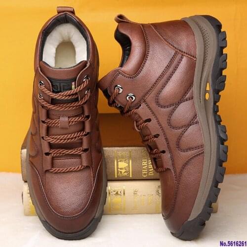 Men Adult Warm Snow Boots Soft Bottom Wool Winter Short Boots Outside Casual Leather Handmade Sneakers Daddy Shoes