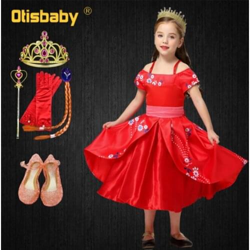 Elena Avalor Halloween Carnival Girls Elena Dress Summer Latin Princess Dress Up Red Shoulderless Dresses Birthday Party Clothes