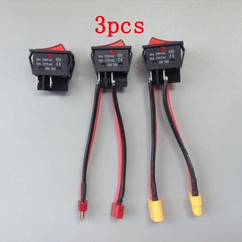 3pcs Brush Motor Battery Master Switch High Current 30A 12V 24V Power Rocker Switch w T/XT60 Plugs for RC Feeding Boat /Trawler