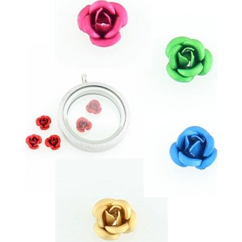 Hot selling 5 Mixed color rose floating charms living glass floating memory locket charms wholesale
