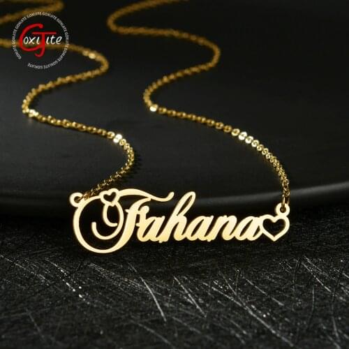 Goxijite Handmade Personalized Tiny Heart Cursive Nameplate Necklaces Name Pendant Choker Customized Jewelry Birthday Gift