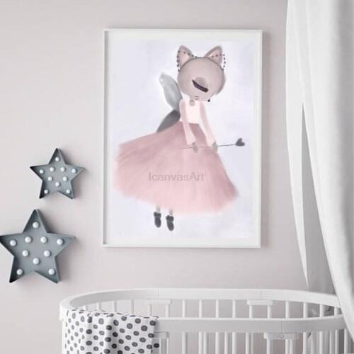 Pink Watercolor Princess Paintings Canvas Bunny Wall Art Poster Birthday Gifts Nordic Pictures for Girls Kids Room Home Decor