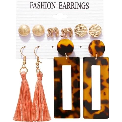 F1644 hanzhishang creative new elephant acrylic leopard tassel Earring Set 5 pieces