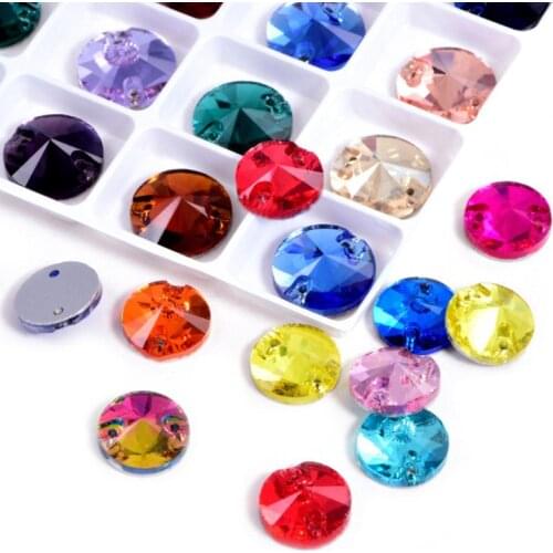 Round Crystal Glass Sew-on Rhinestone Appliques Flatback for Wedding Dress Clothing Shoes Bag DIY Sewing Crystals for Needlework
