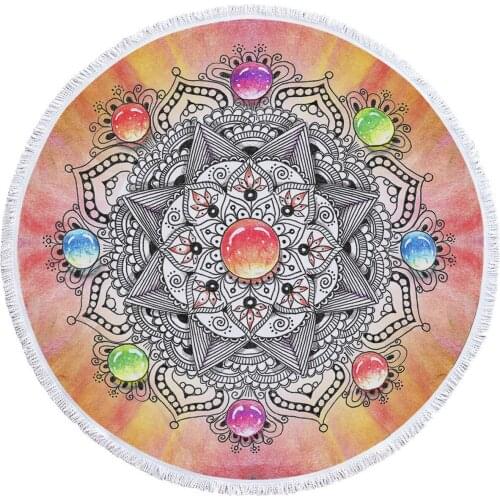 Mandala Round Beach Towel With Tassel Yoga Mat Bedspread Tapestry Blanket Quick-Dry Absorbent Microfiber Woman Fashion Style