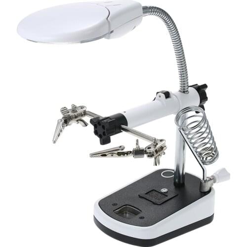 Magnifier with LED Light 3.5X 10X LED Light Magnifier Soldering Helping Hand Auxiliary Clamp Alligator Clip Stand for Welding