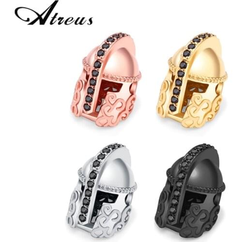 Atreus 3pcs/lot Warrior Helmet Copper Spacer Beads Micro Pave Black Zirconia Beads For DIY Beadwork Jewelry Making Accessories
