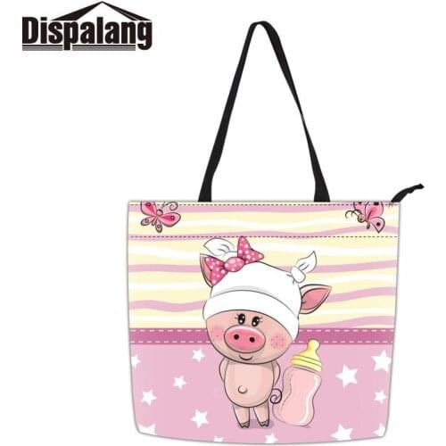 Cute Pink Pig Cartoon Animal Shoulder Shopping Bags for Girls Top Grocery Bag Polyester Beach Flap Satchel Ladies Messenger Bags