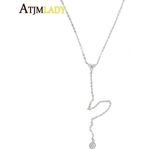 Minimalist cz Charm Sexy Modern Y Shape Necklace Triangle Pendant Thin long link Chain Necklace 100% 925 silver Women Jewelry