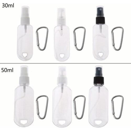 30ml 50ml Reusable Portable Mini Size Alcohol Spray Bottle Hand Sanitizer Travel Small Size Holder Hook Keychain Carrier