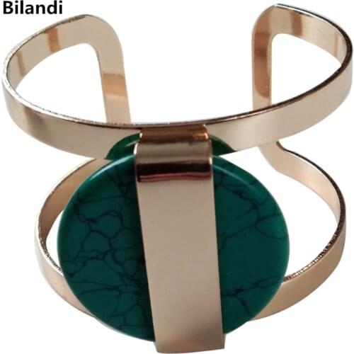 Fashion New Designs Jewelry Metal Cuff Compostite Stone Fancy Bracelet For Women Charm Party Wedding Jewelry Accessories Gift