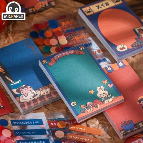 Mr. Paper 4 Designs 90pcs Notepad Self-Adhesive Showa Diary Series Memo Pad Sticky Fresh Natural Note Diary Creative Note