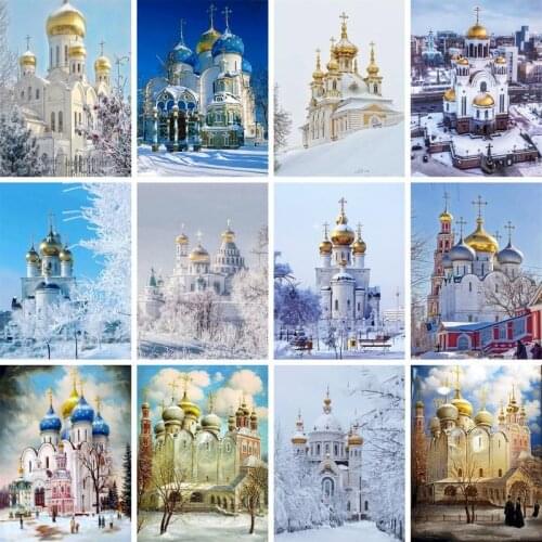 GATYZTORY DIY Painting By Numbers Kit Winter Castle Acrylic Paint By Numbers Wall Art Special gift Landscape Canvas Painting on