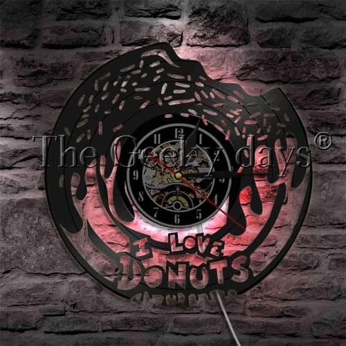 I Love Donuts Sweet Food Time Decorative Wall Lamp Vinyl Record Wall Clock Bakery Chef Coffee Shop LED Hanging Lamp