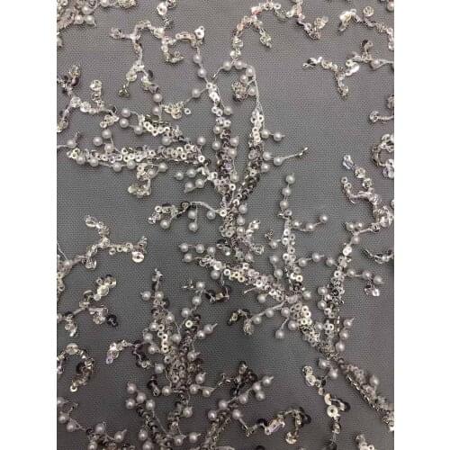 New Lace Fabric Bead Tube Sequin Embroidery French Tulle Mesh Cloth Sewing Supplies Design Wedding Dress Skirt 5 Yards Wholesale