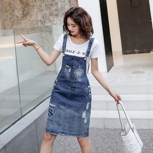 New Summer Plus Size Women Dresses Fashion Casual Loose Hole Vest Jeans Dress And T-Shirt For Women Denim Two-Piece Dress