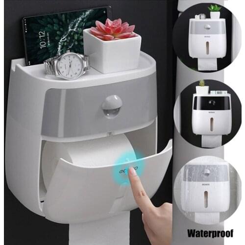New Wall Mount Toilet Paper Holder Shelf Waterproof Toilet Paper Tray Roll Paper Tube Storage Box Home Creative Tray Tissue Box