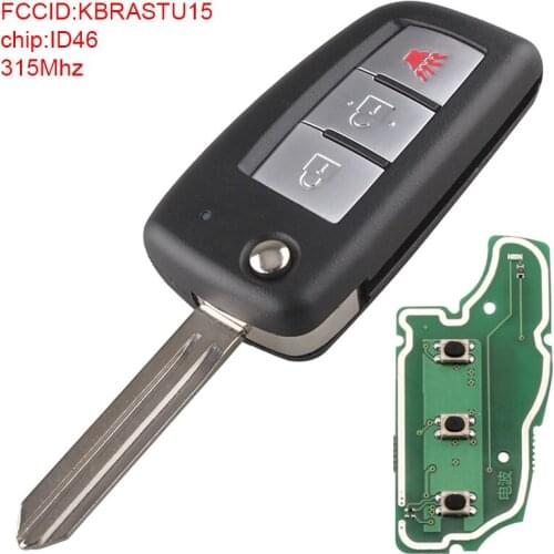 3 Buttons 315Mhz Upgraded Remote Car Key with ID46 Chip KBRASTU15 Fit for Nissan Versa 2007 to 2013 Xterra-2005 to 2014