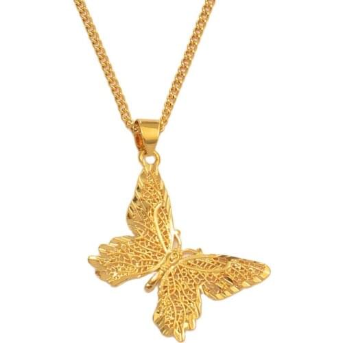 Anniyo Charm Butterfly Pendant Chain Necklaces for Women Girls Gold Color PNG Jewelry Hawaii Guam Gifts #007209