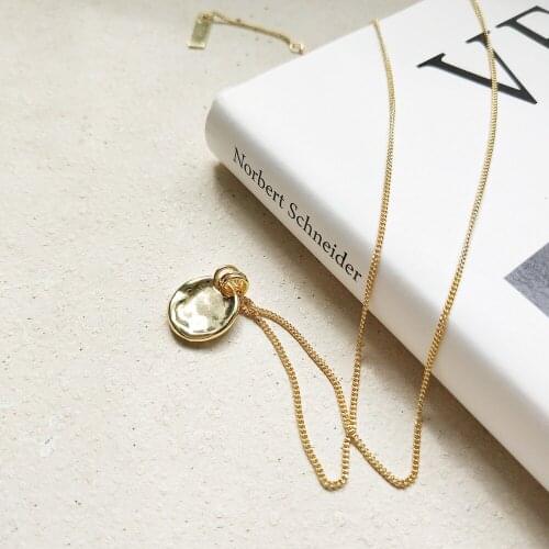 Authentic 925 Sterling silver Gold Irregular Geometric Round Pendant necklace FINE jewelry X124