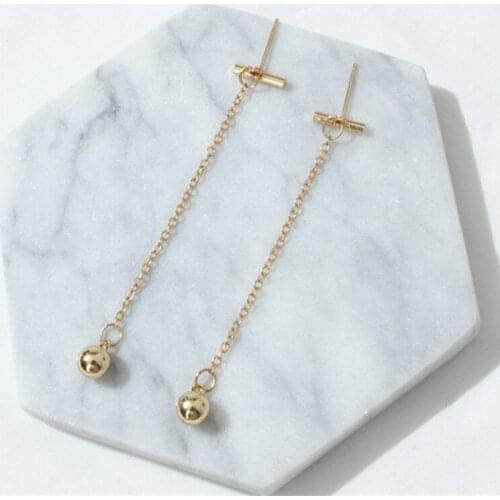 Hot Simple Punk Ladies Word Tassel Earrings Long Section Metal Chain Ball Earring 2020 Fashion Jewelry Wholesale