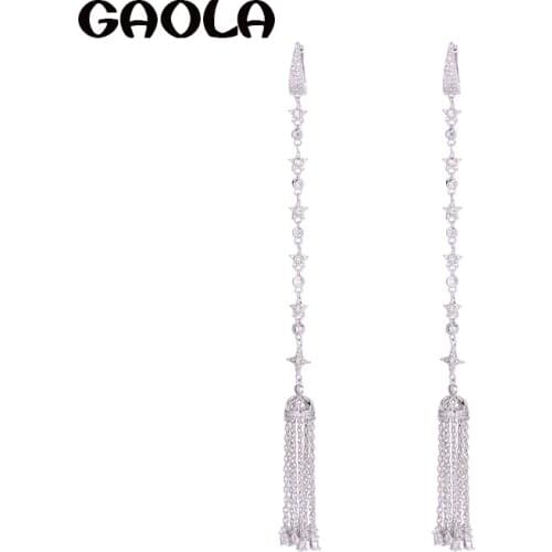 GAOLA New Fashion Long Tassel Earring Ladies Women Crystal Weeding Party Dangle Earrings