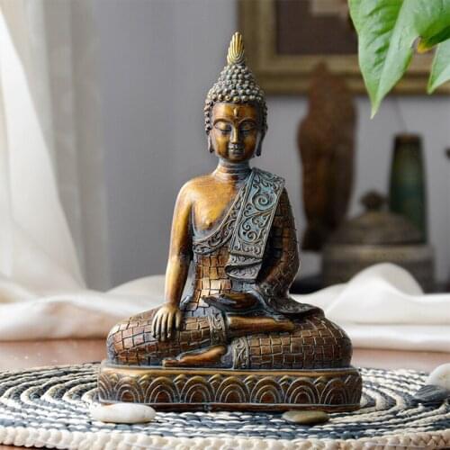 Buddha Statues Thailand Sculpture Home Decor Office Desk Ornament Vintage Gift Figurine Hindu Siting