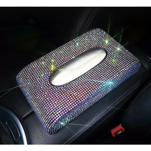 Rhinestone Car Tissue Box Diamond Crystal Auto Luxury Tissue Holder Block-type Tissue Box Car Styling Diamante Bling Cover Women