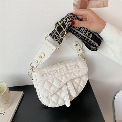 Unusal Design Quilted Saddle Wide Strap Small Crossbody Bags For Women Luxury Brand Soft PU Leather High Quality Shoulder Bags