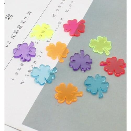 Creative Acrylic Lucky Four-leaf Clover Bag Hairpin DIY Handmade Earrings Keychain Necklace Jewelry Accessories 10pcs