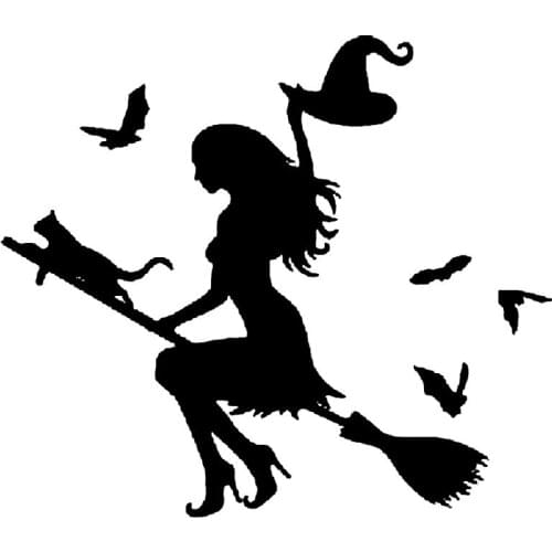 19.8cm*17.3cm Witch On Flying Broom Fun Vinyl Car-styling Car Sticker Decals Decor S6-3908
