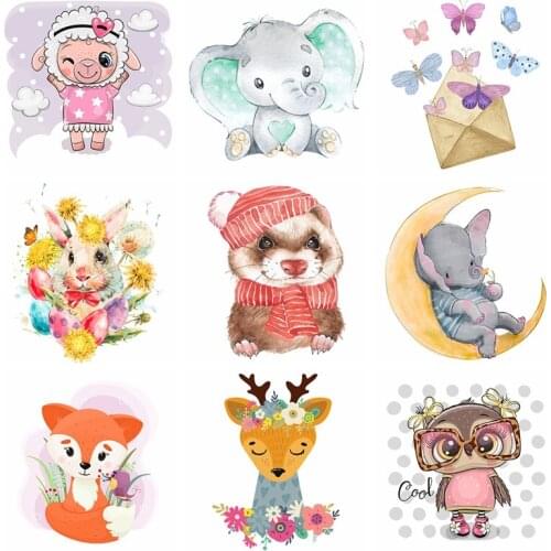 Cute Animal Cartoon Heat Vinyl Transfer For Clothing Applique Stickers For Washable T-shirt Iron On Flower Transfers For Clothes