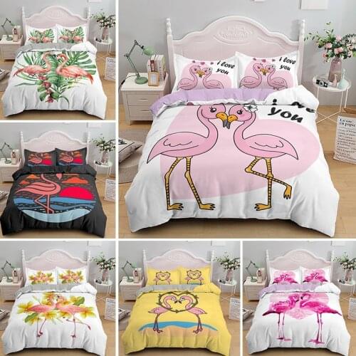 I Love You Couple Flamingo Bedding Set Animal Cartoon Duvet Cover For Kids Adult Bedclothes Pillowcase Quilt Comforter Covers