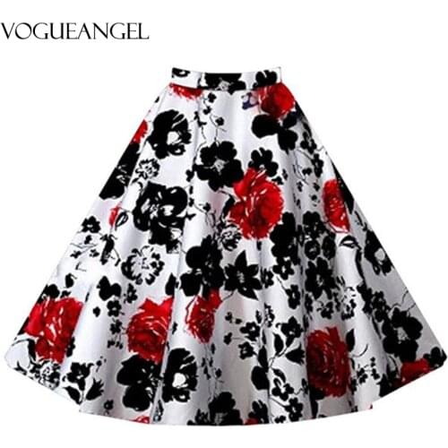 2021 Midi Short Skirts 50s 60s Womens Faldas Plus Size Skater Black Pink Green Red Summer Casual Big Swing Skirt Tutu Jupe Femme