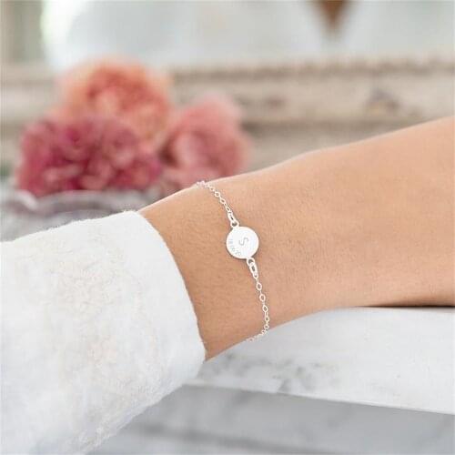 Custom Engrav Name Date Text Bracelet For Women Fashion Silver Stainless Steel Personalized A-Z 26 letter Bracelet Jewelry Gift