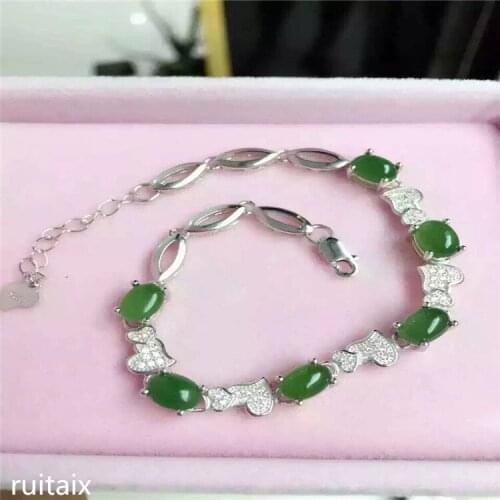KJJEAXCMY fine jewelry 925 Pure silver inlay natural and field jasper female style bracelet chrysanthemum retro curve