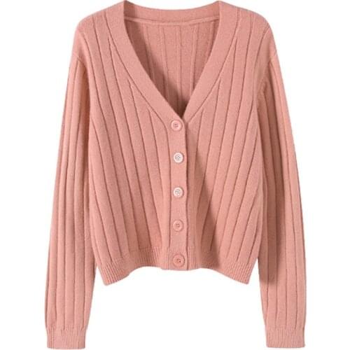 Autumn Spring Women Long-sleeved V-neck Kniteed Cardigan Coat All-match Short Style Loose Jacket