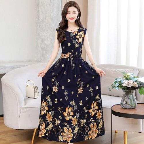 16 Colors 2021 New Print Long Summer Dress Women Sleeveless Elegant Beach Dress Bohemian Plus Size Woman Dresses Vintage XL-5XL