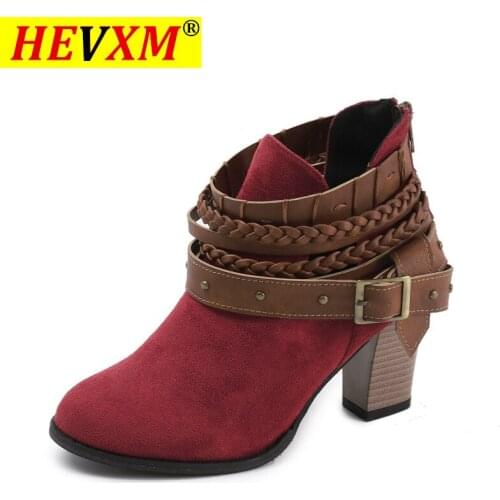 2020 Winter Women Boots Fashion Casual Ladies shoes Martin boots Suede Leather Buckle Shoes High heeled zipper Snow boot