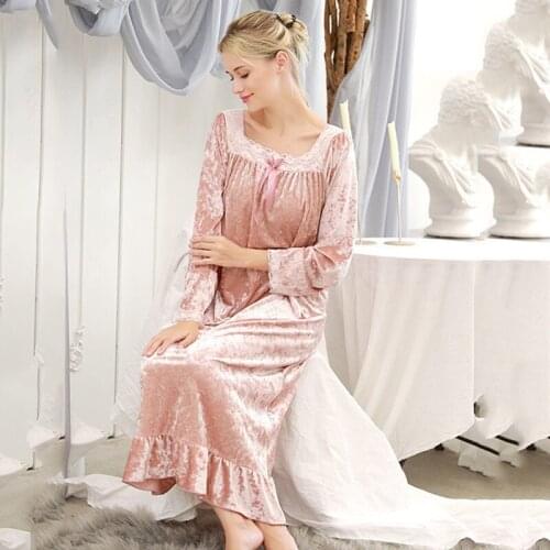 Winter Long Sleeve Sleepdress Princess Women Nightgown Single Velvet Spring Nightdress Square Tight Collar Nightgown Female