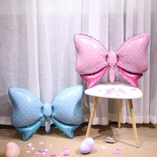 1Pcs DIY Birthday Theme Blue Pink Bow Baby Shower Foil Balloon Luck Christening Decoration Helium Wedding Kids Toys Happy Globos