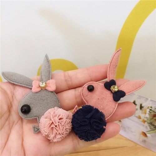 10Pcs 4*6CM Mesh Rabbit With Ball Applique For DIY Clothes Shoes Hat Headwear Clips Crafts Decor Patches