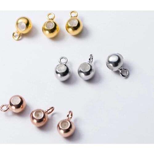 100% 925 Sterling Silver Colorful Round Space Beads With Hoop DIY Jewelry Make 3mm 4mm 5mm Non-slip Silver Beads With Silica Gel