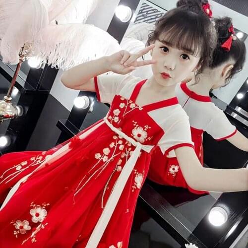 2021 new baby girl dress 2-11 years old Hanfu child baby girl clothes ethnic embroidery dress