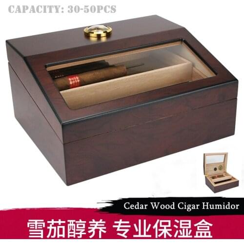 290x250x150mm Cedar Wood Cigar Humidor Transparent Window Professional Capacity50 Cigarette Case Portable Moisturizing CigarCase