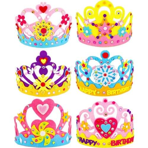 3PCS/set Non-woven DIY Crown Hat Princess Headwear Toy Handmade Creative Arts And Crafts Toys Learning Children Birthday Gifts
