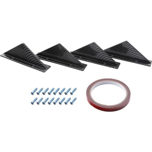 4Pcs Carbon Fiber Curved Car Rear Bumper Addon Lip Diffuser Shark Fin Universal Spoiler F19A